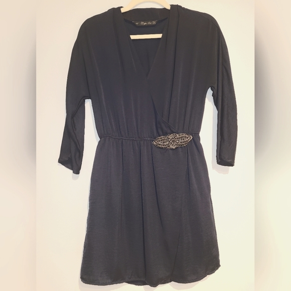 ✨️Any 3 for $15✨️ Zara Woman's XS Navy Wrap Mini Dress with Embellishment - Picture 1 of 5